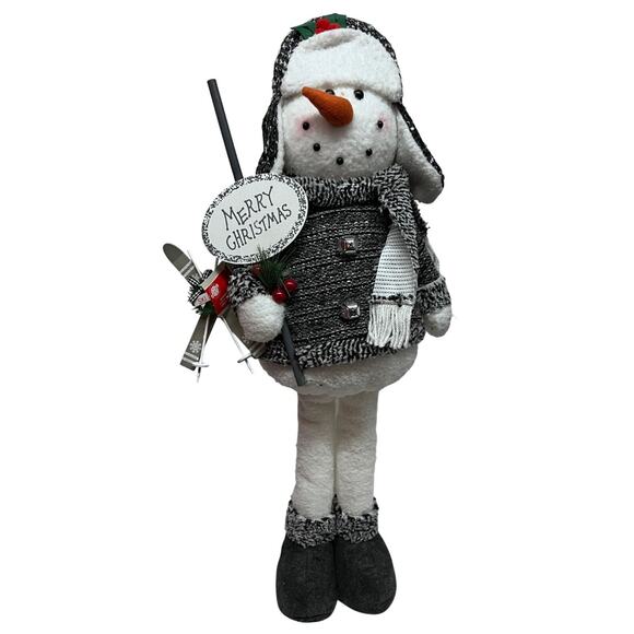 Christmas House Standing Skiing Snowman Merry Christmas Figure Decoration New - Picture 1 of 13